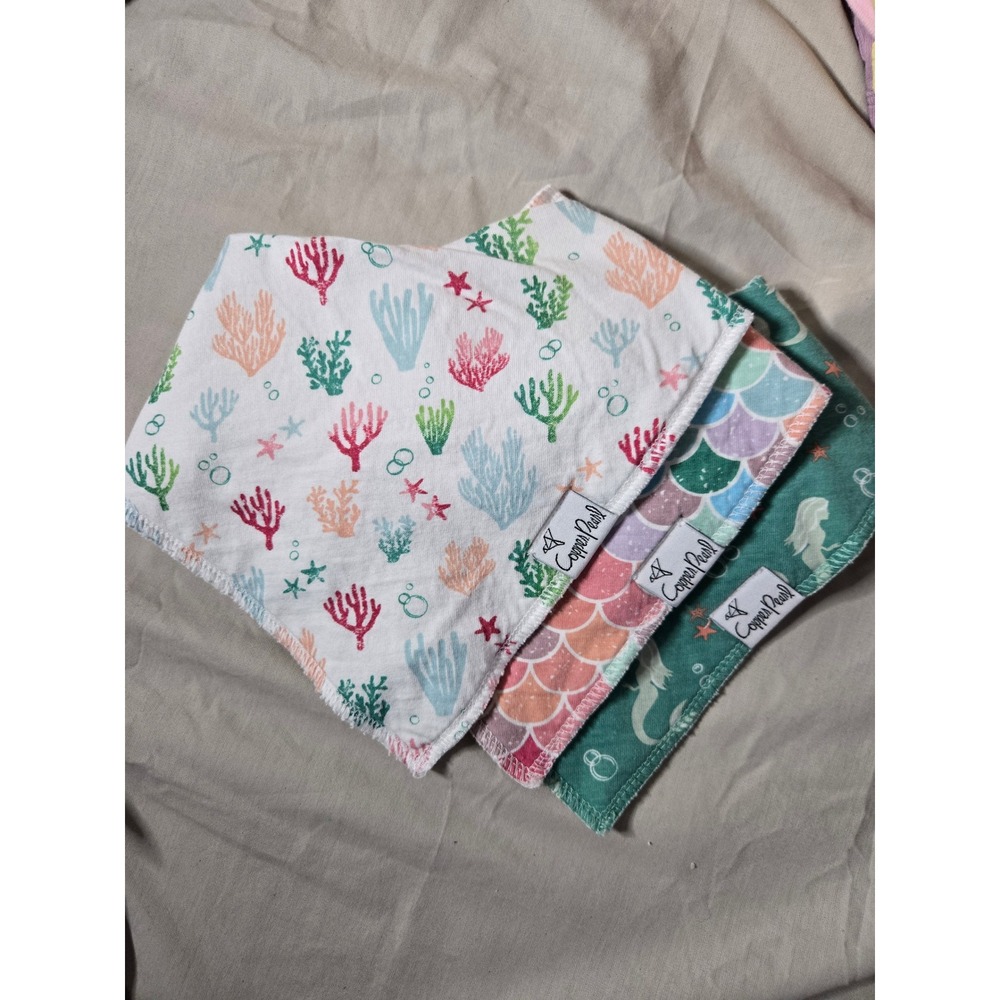 Copper Pearl Bandana Baby Bibs Mermaid Coral‎ Scales Set of 3 Snaps